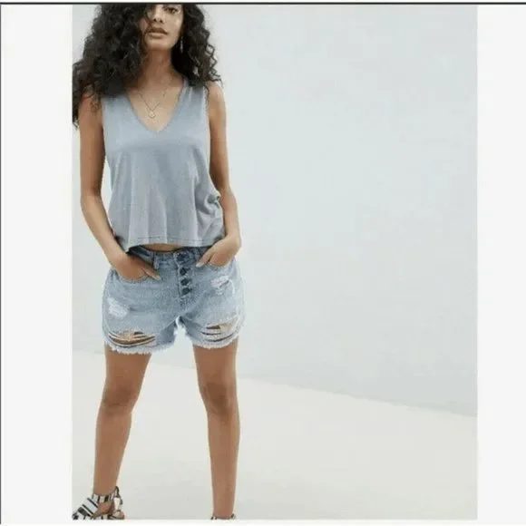 NWOT Free People Strappy Back Gray Woven Tank Top - Picture 5 of 15